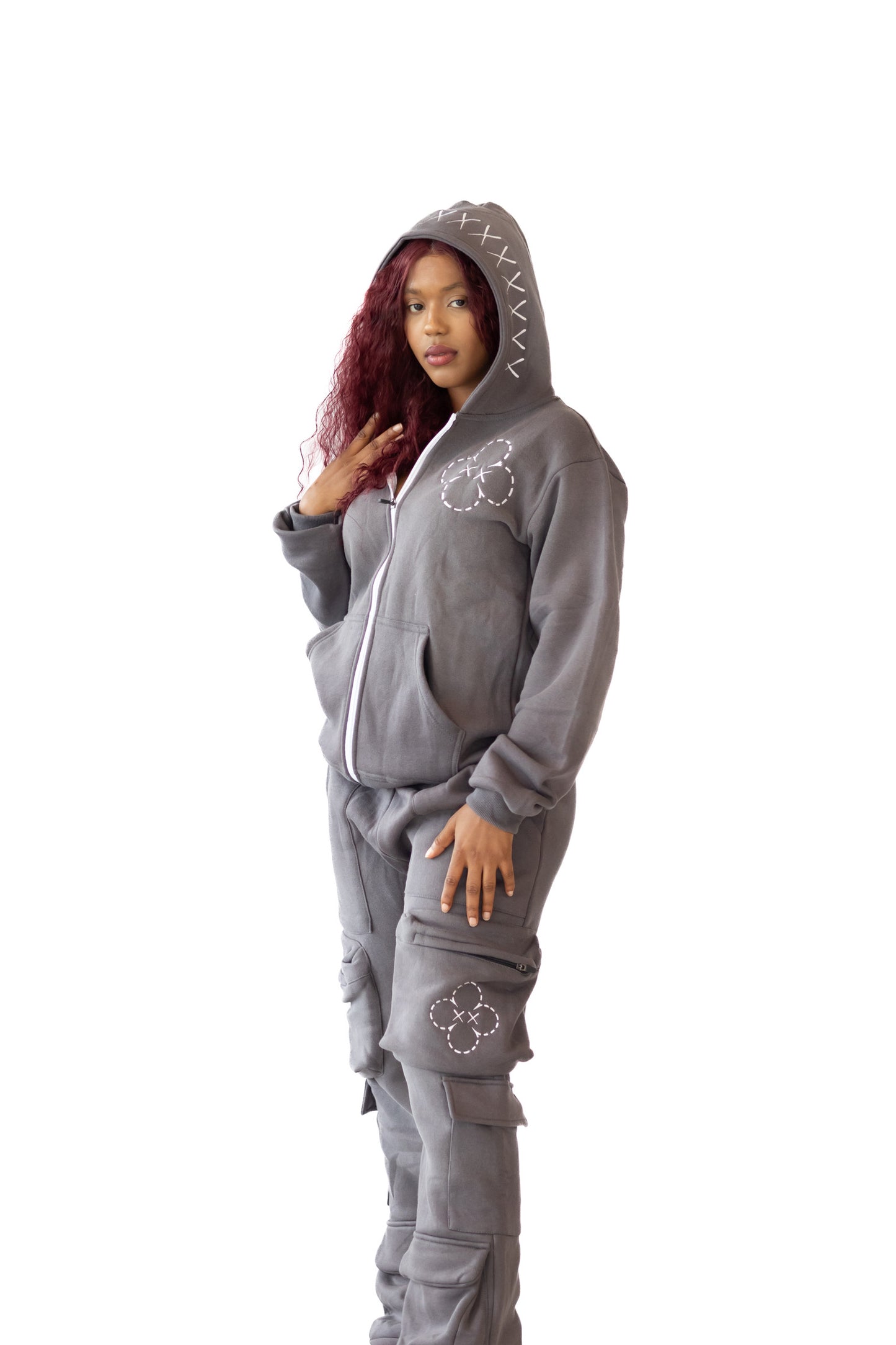Monogram Zip Up Hoodie - Jules Grey