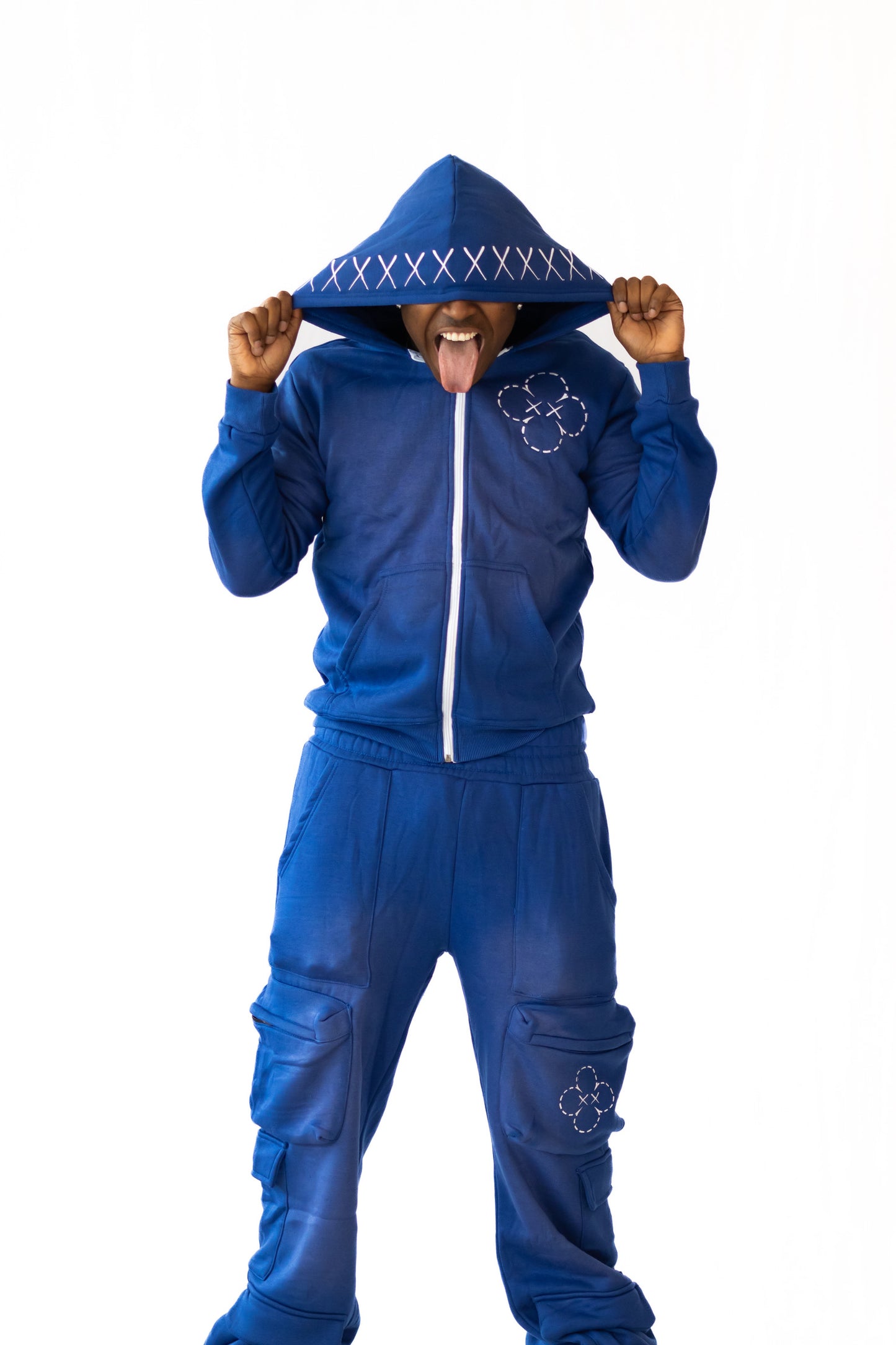 Monogram Zip Up Hoodie - Blue