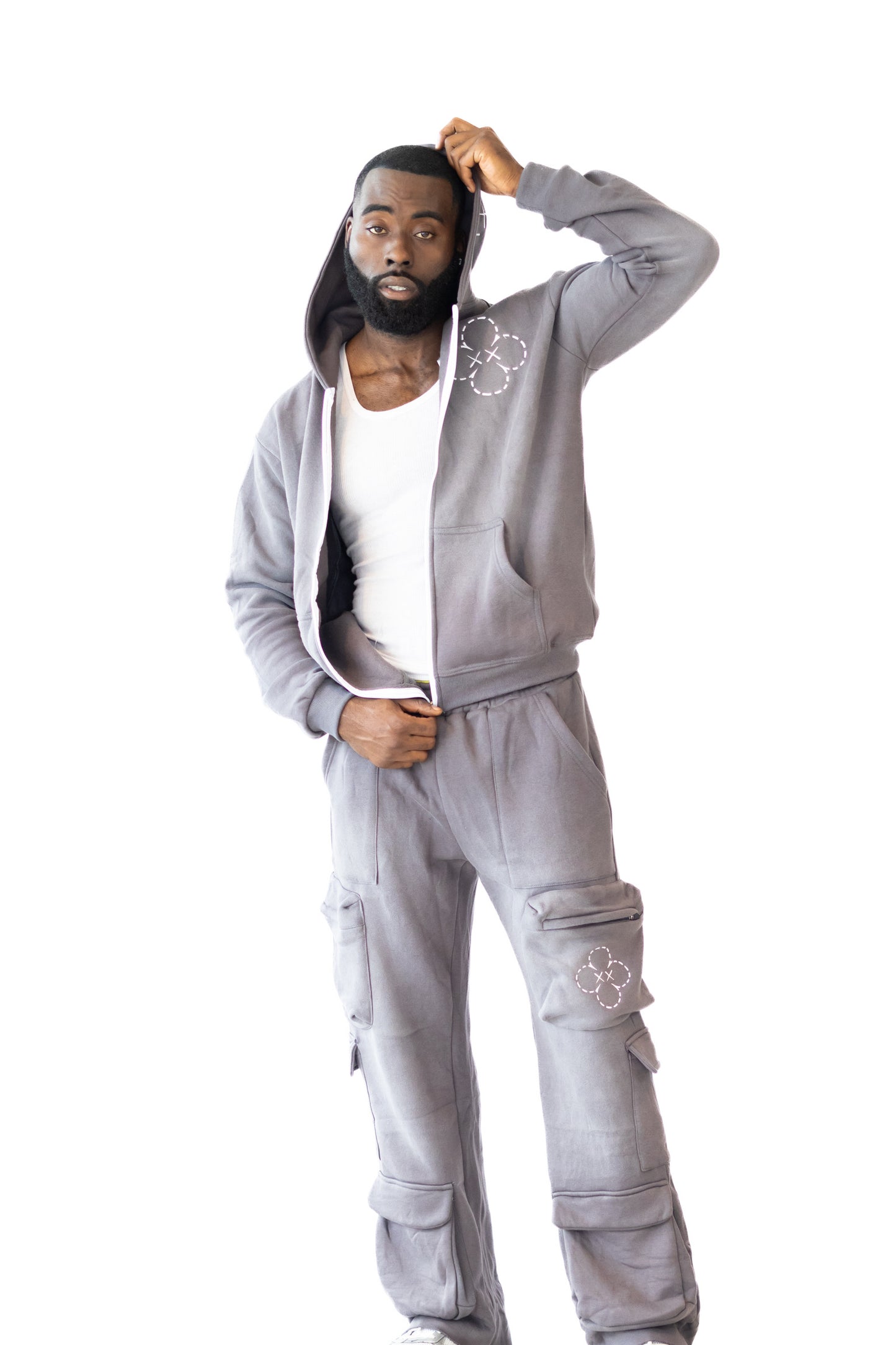 Monogram Zip Up Hoodie - Jules Grey