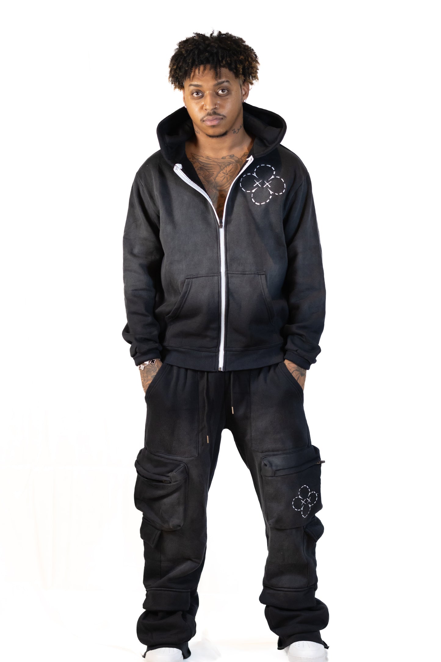 Monogram Zip Up Hoodie - Black
