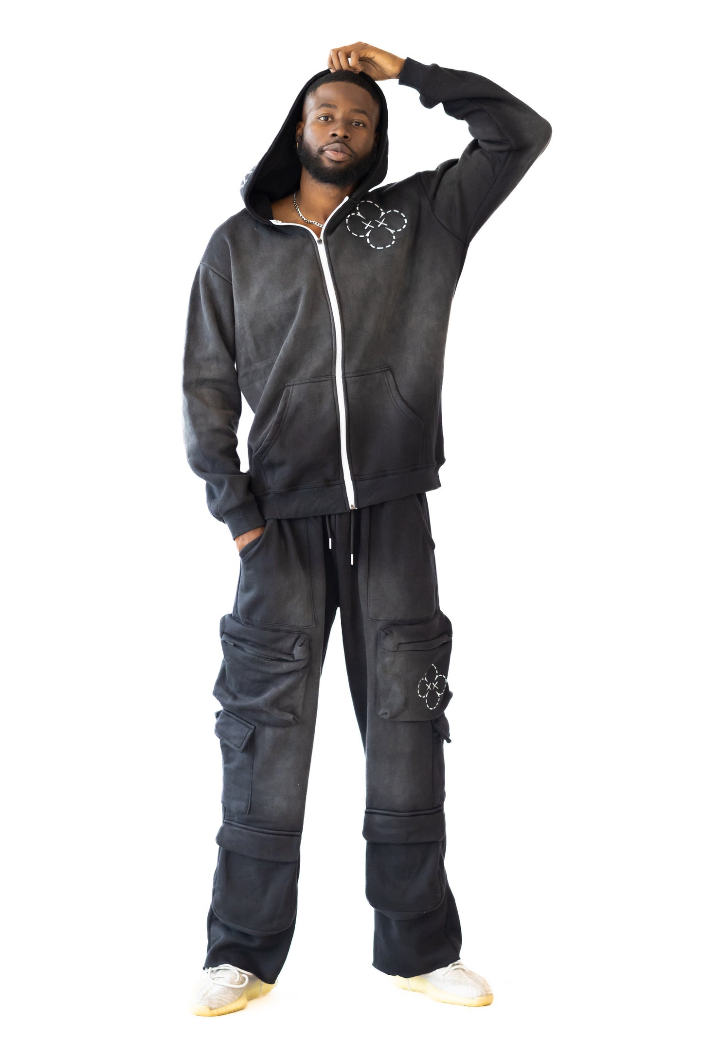 Monogram Zip Up Hoodie - Black